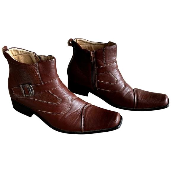 Delli Aldo Gustavo Leather Ankle Dress Boots Mens SZ 8.5 Chelsea Side Zip Formal - Picture 1 of 12